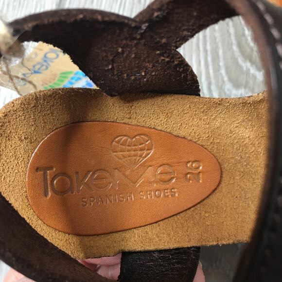 NWT Take Me Spanish Shoes Cork Footbed Girls Open Toe Flat Sandals Brown - Picture 2 of 8